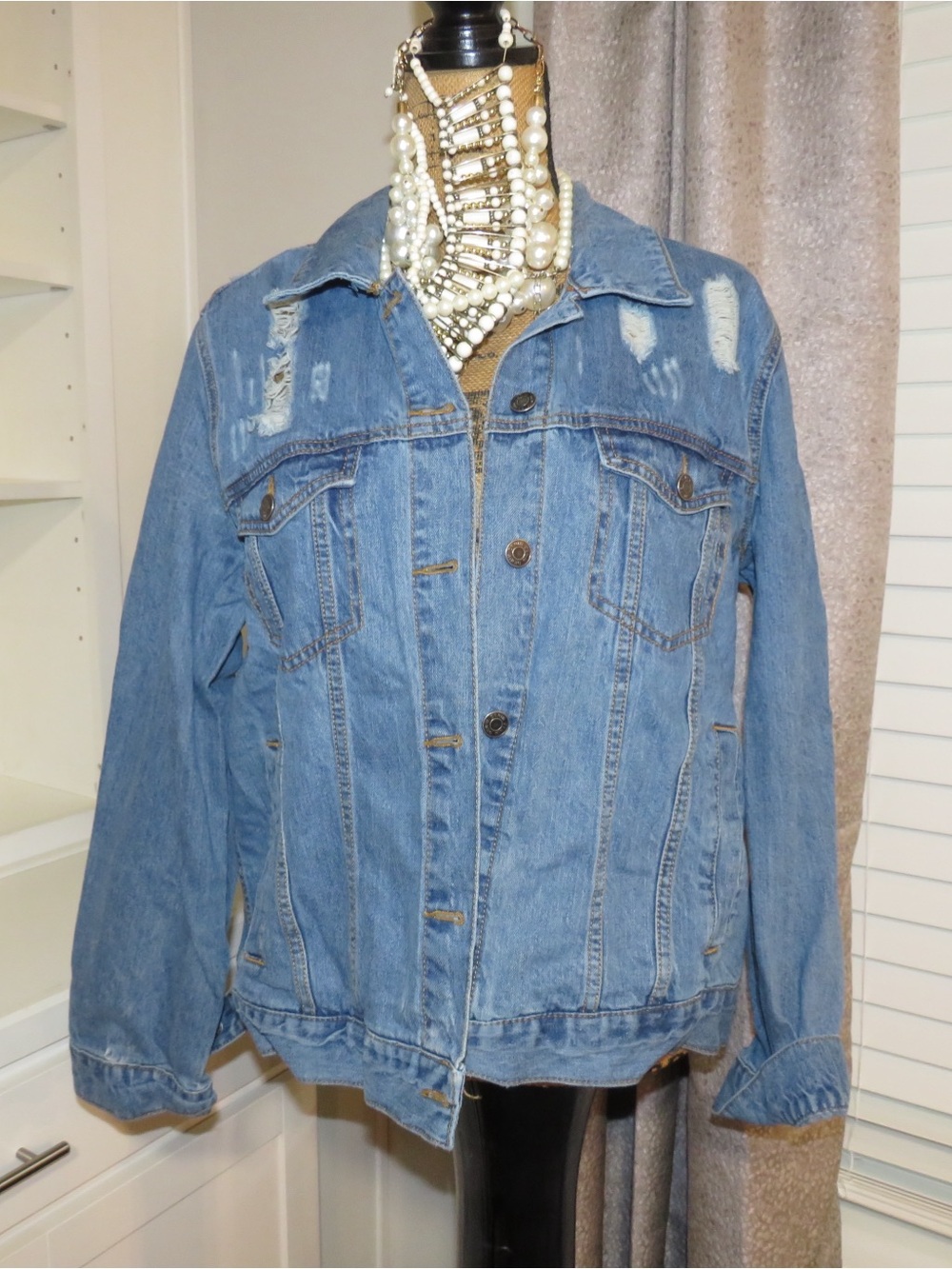 Ashley By 26 International Light Denim Distressed Jean Jacket